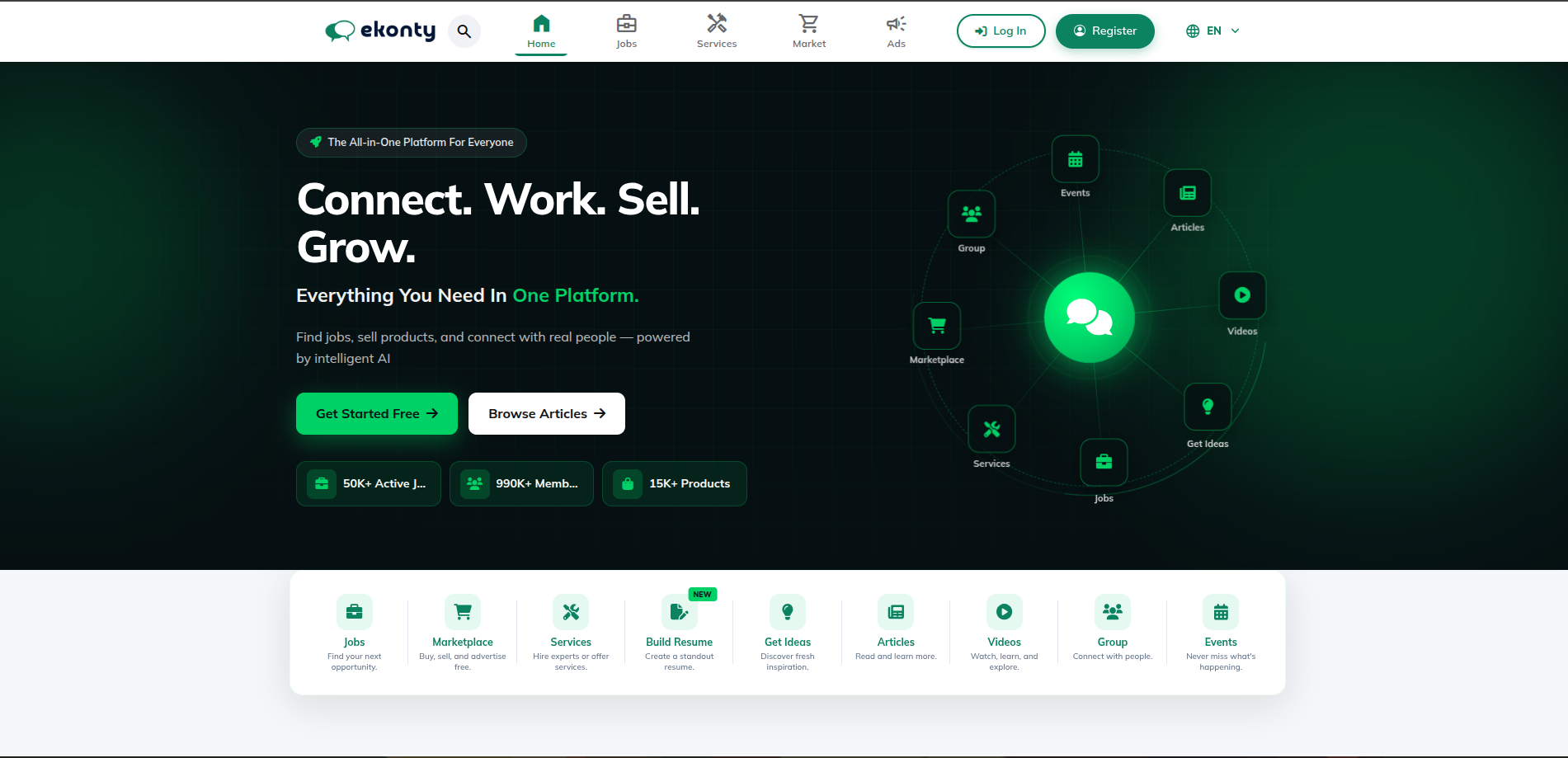 Ekonty all-in-one platform homepage
