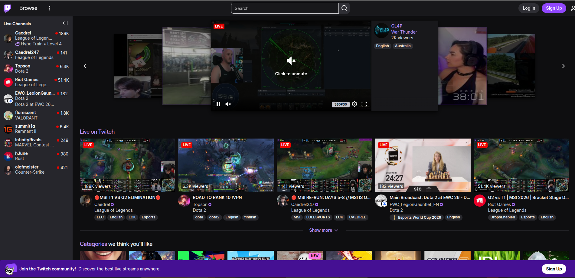 Twitch website preview